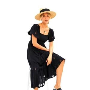 Anthropologie Seen Worn Kept Zohara Maxi Dress Sz M Black Smocked Lace Boho